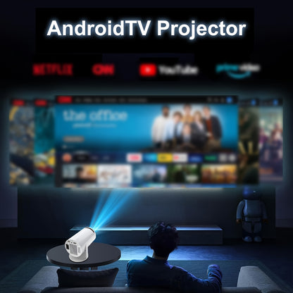 Mini projektor obsługujący rozdzielczość 4K i natywną rozdzielczość 1080P z systemem Android 11,. Przenośny projektor do użytku domowego/na zewnątrz. Odpowiedni dla systemów Android/iPhone/PC/Mac/Switch, projektor kina domowego
