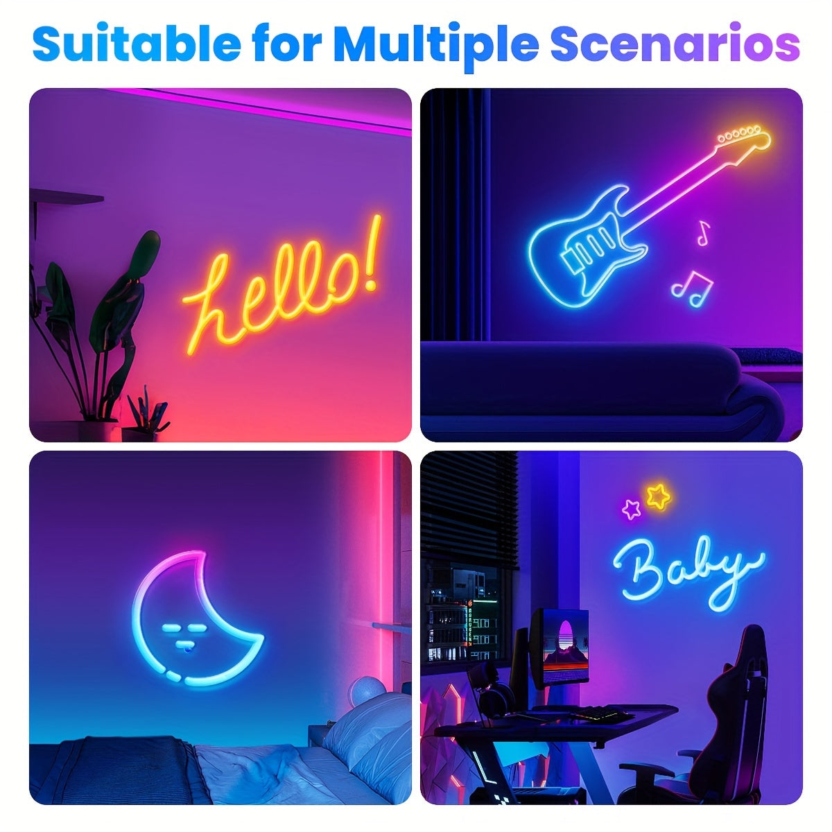 Mexllex RGB Neon Light Strip Featuring a 44-Key Remote, App Connectivity, IP67, Adjustable Colors And Brightness, Music Mode, And Options, Suitable for Bedrooms, Living Rooms, Studies, Gifts, And More