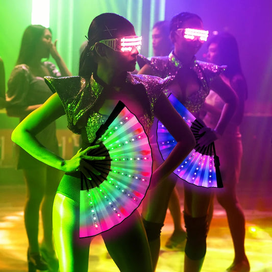 Rechargeable Glow Folding Fan,Led Fan Dancing Light Fans,Foldable Hand Fan,for Music Festival Dj Bar Club Neon Party Rave Night