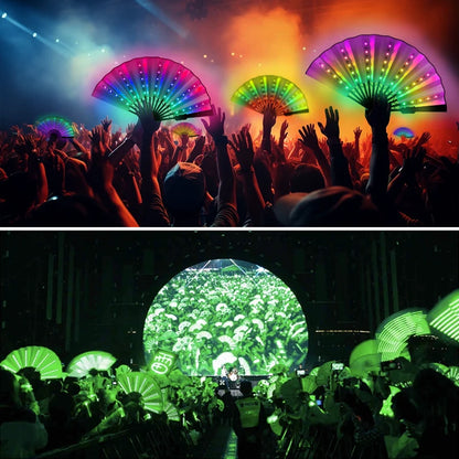 Rechargeable Glow Folding Fan,Led Fan Dancing Light Fans,Foldable Hand Fan,for Music Festival Dj Bar Club Neon Party Rave Night
