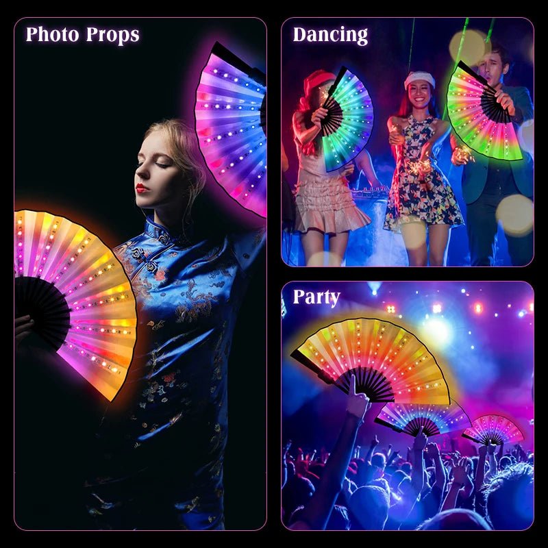 Rechargeable Glow Folding Fan,Led Fan Dancing Light Fans,Foldable Hand Fan,for Music Festival Dj Bar Club Neon Party Rave Night