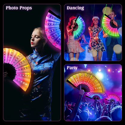 Rechargeable Glow Folding Fan,Led Fan Dancing Light Fans,Foldable Hand Fan,for Music Festival Dj Bar Club Neon Party Rave Night
