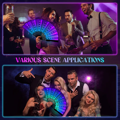Rechargeable Glow Folding Fan,Led Fan Dancing Light Fans,Foldable Hand Fan,for Music Festival Dj Bar Club Neon Party Rave Night