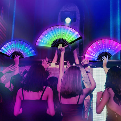 Rechargeable Glow Folding Fan,Led Fan Dancing Light Fans,Foldable Hand Fan,for Music Festival Dj Bar Club Neon Party Rave Night