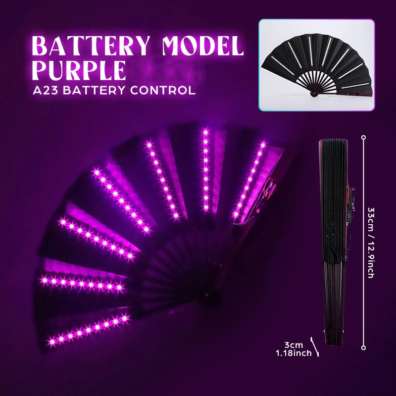 Rechargeable Glow Folding Fan,Led Fan Dancing Light Fans,Foldable Hand Fan,for Music Festival Dj Bar Club Neon Party Rave Night