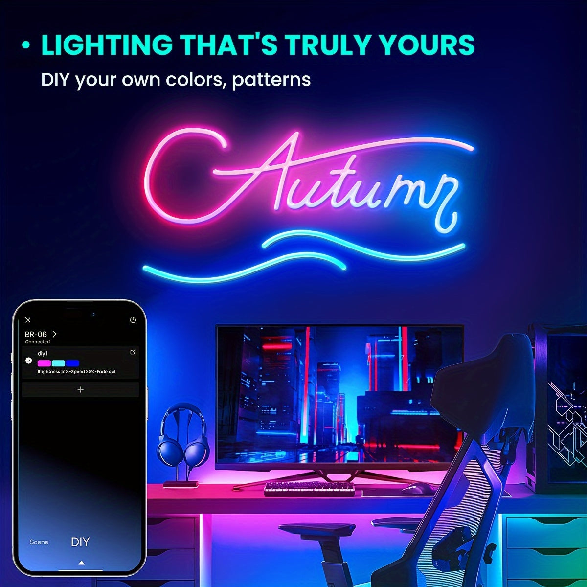 Mexllex RGB Neon Light Strip Featuring a 44-Key Remote, App Connectivity, IP67, Adjustable Colors And Brightness, Music Mode, And Options, Suitable for Bedrooms, Living Rooms, Studies, Gifts, And More