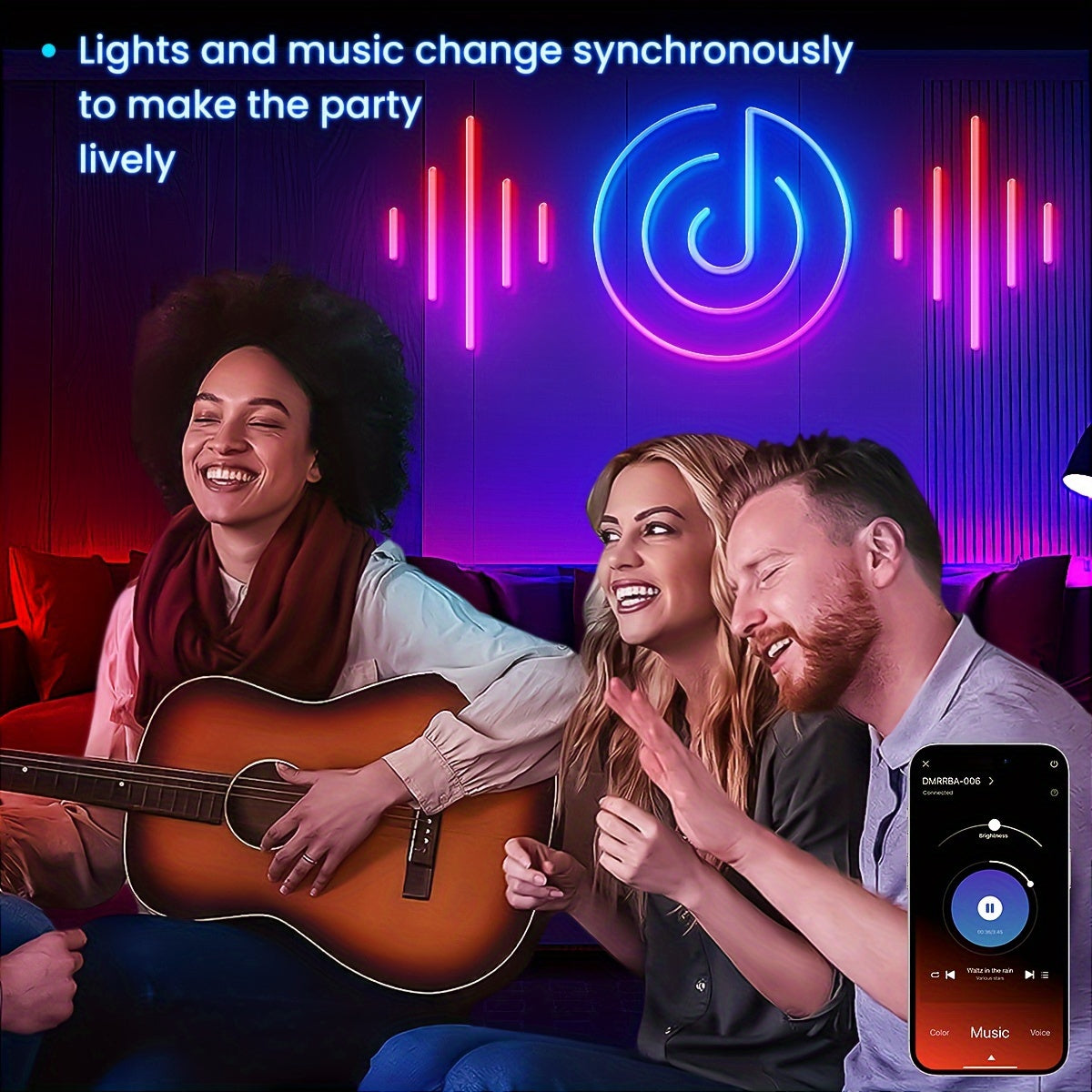 Mexllex RGB Neon Light Strip Featuring a 44-Key Remote, App Connectivity, IP67, Adjustable Colors And Brightness, Music Mode, And Options, Suitable for Bedrooms, Living Rooms, Studies, Gifts, And More